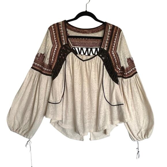 Free People Snow Kisses Embroidered Cutout Boho Festival Shirt Tunic Top S - Picture 1 of 7